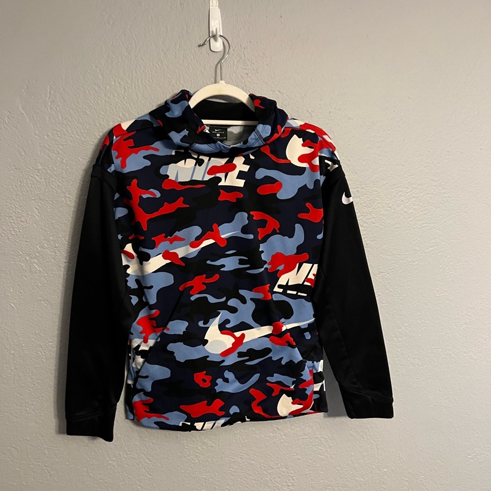 Nike Sweatshirt Blue Red White Black Sweatshirt Hood Tall Neck Boys XL Dri-Fit